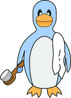 Cartoon Penguin With Toothbrush PNG Image