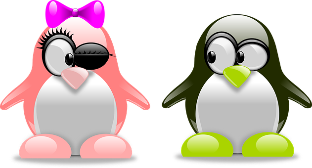 Cartoon Penguins Pinkand Green PNG Image