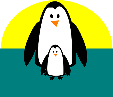 Cartoon Penguins Sunset Backdrop PNG Image