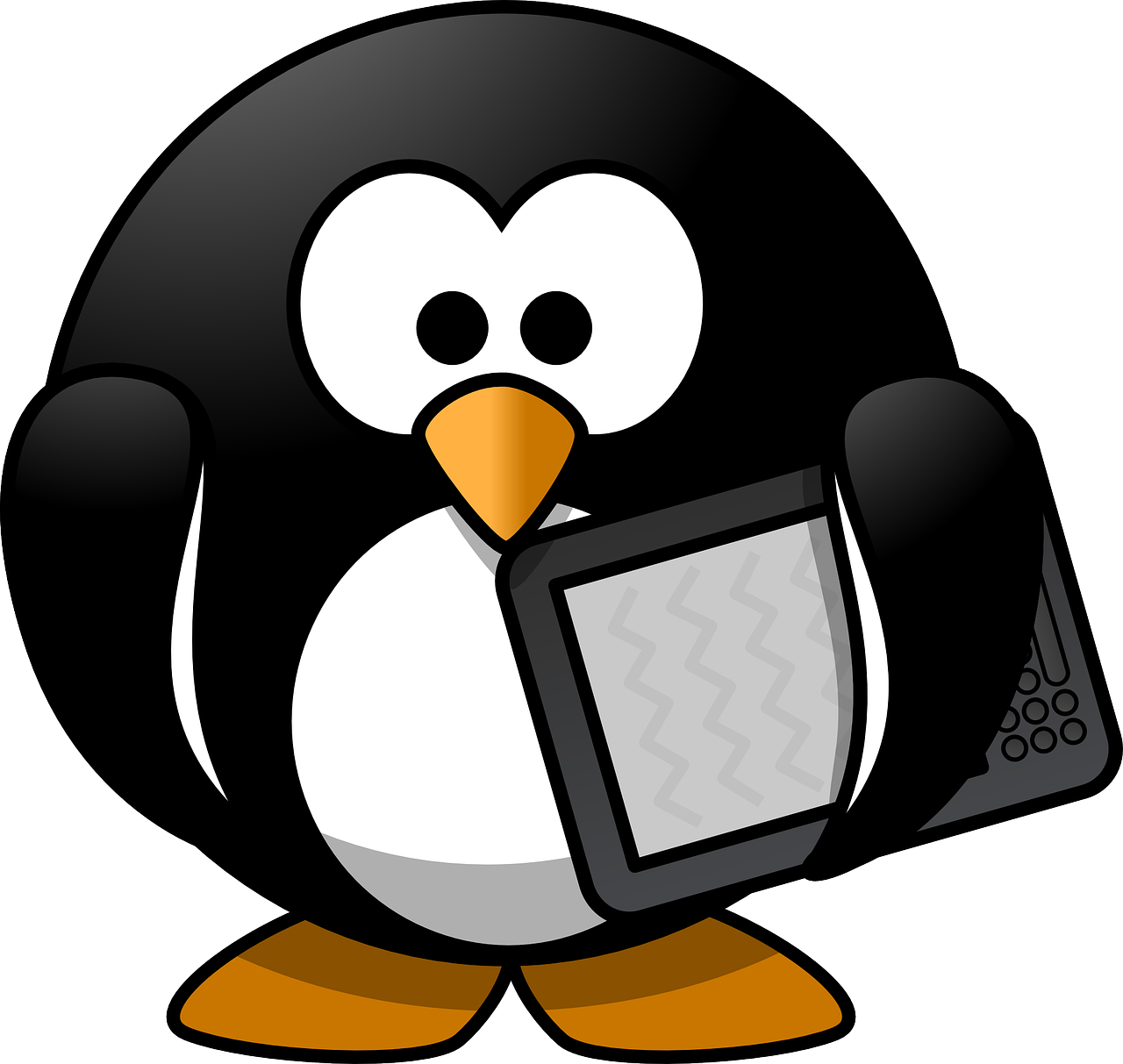 Cartoon Penguinwith Tablet PNG Image