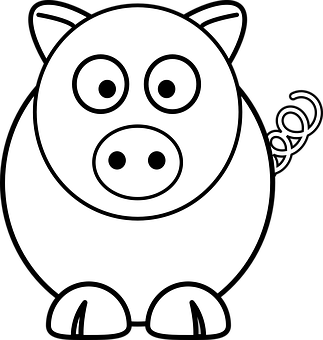 Cartoon Pig Blackand White PNG Image