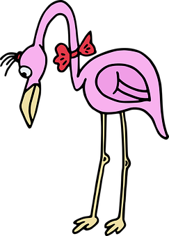 Cartoon Pink Flamingowith Bow PNG Image