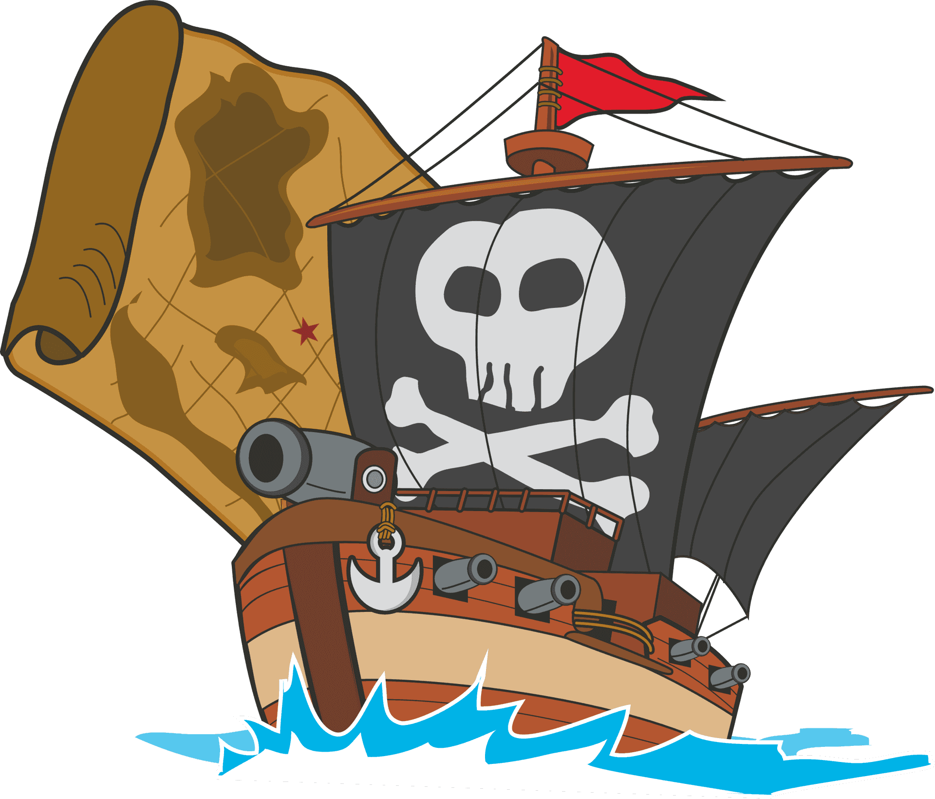 Cartoon Pirate Ship Vector PNG Image