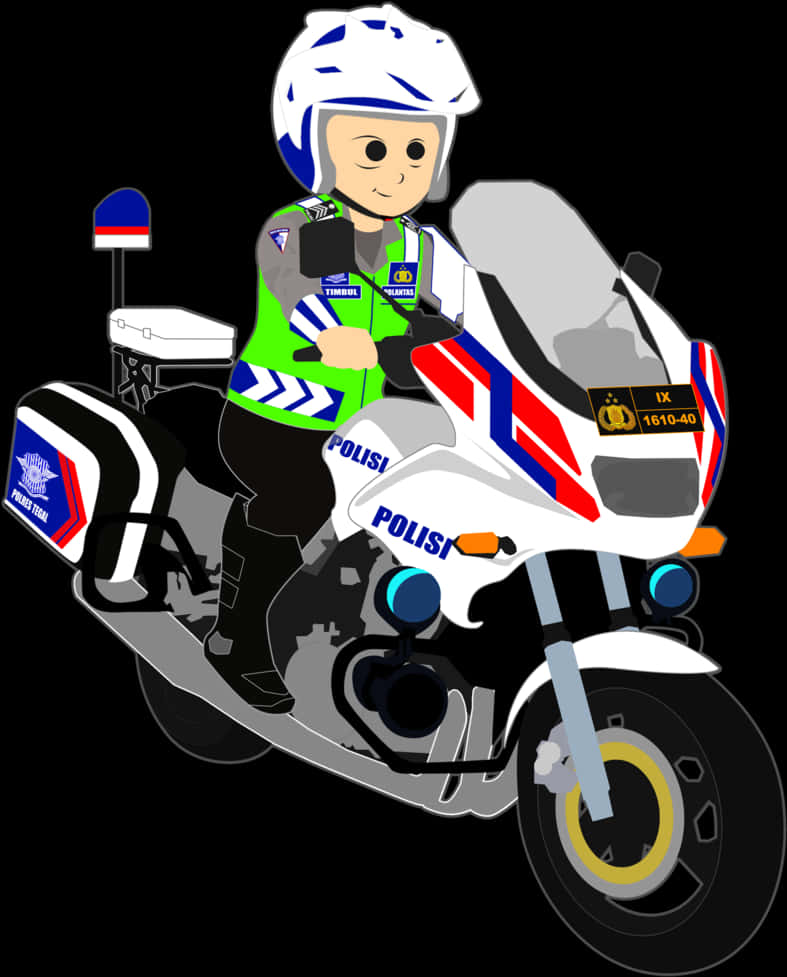 Cartoon Police Officeron Motorbike PNG Image