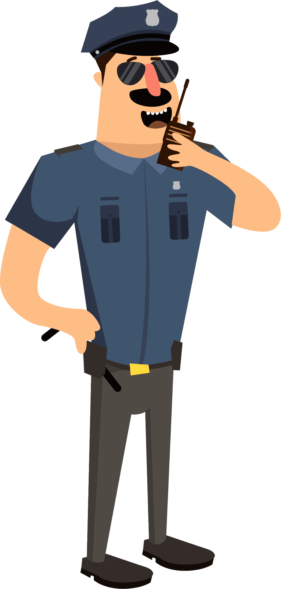 Cartoon Policeman Communicating Via Radio PNG Image