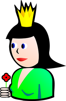 Cartoon Queen With Flower PNG Image