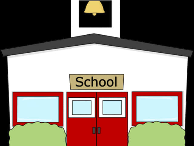 Cartoon School Building Front View PNG Image