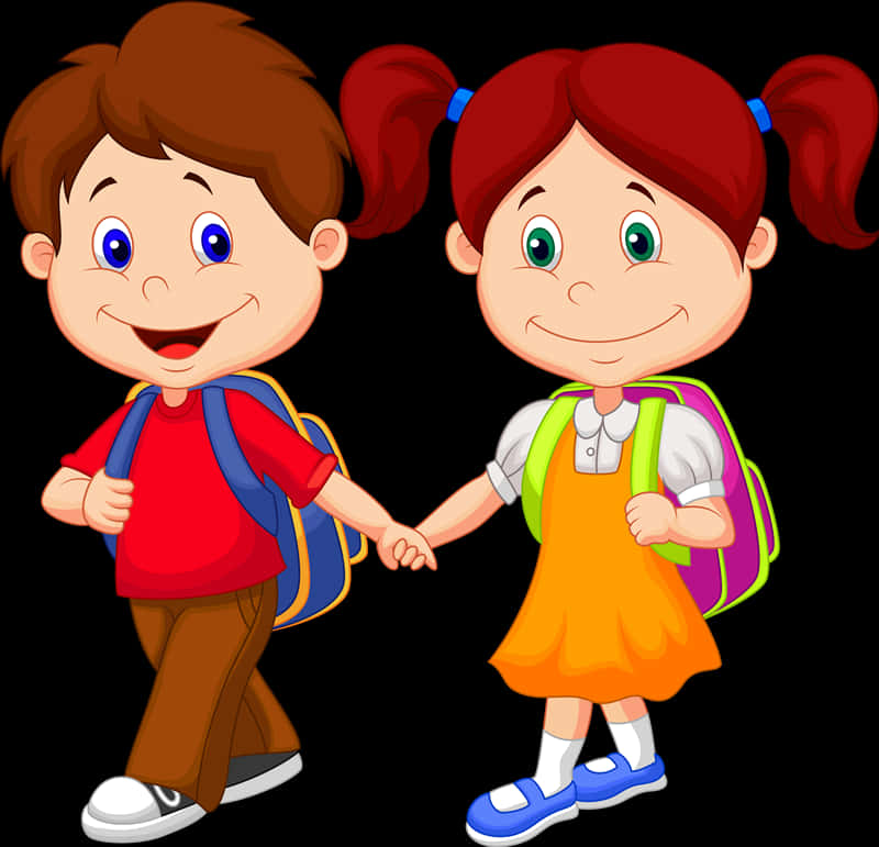 Cartoon Schoolchildren Holding Hands PNG Image