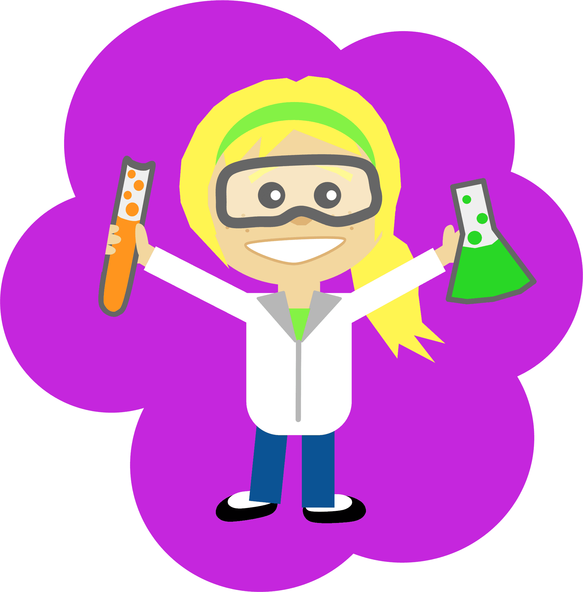 Cartoon Scientist Holding Test Tubes PNG Image