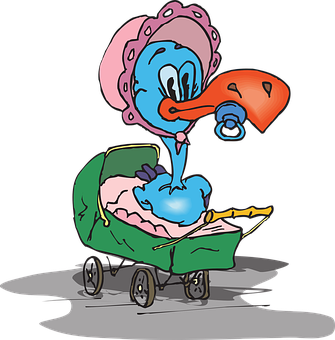 Cartoon Stork Delivering Baby PNG Image