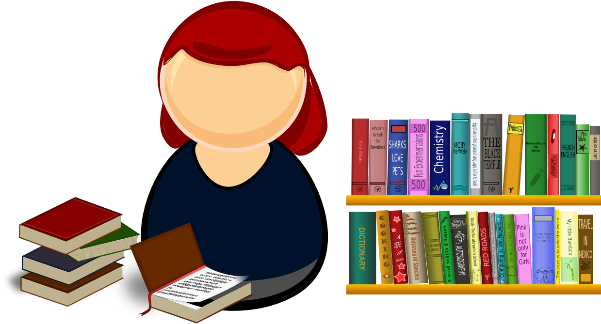 Cartoon Student Studying With Books Clipart PNG Image