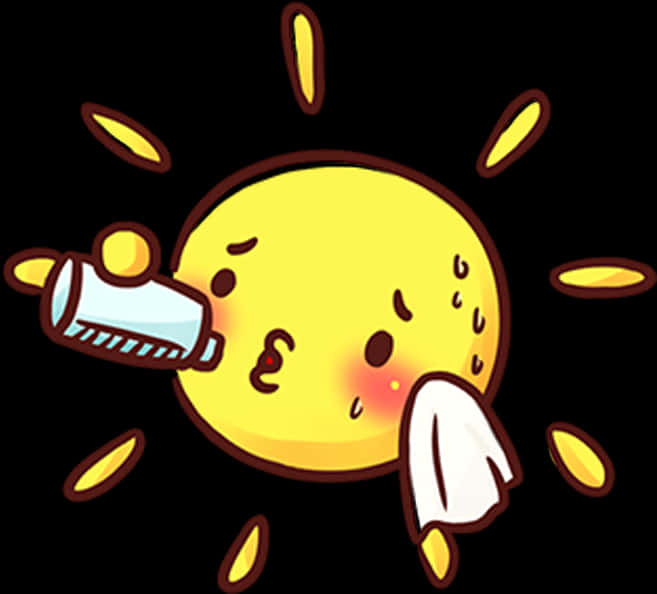 Cartoon Sun Drinking Water Illustration PNG Image