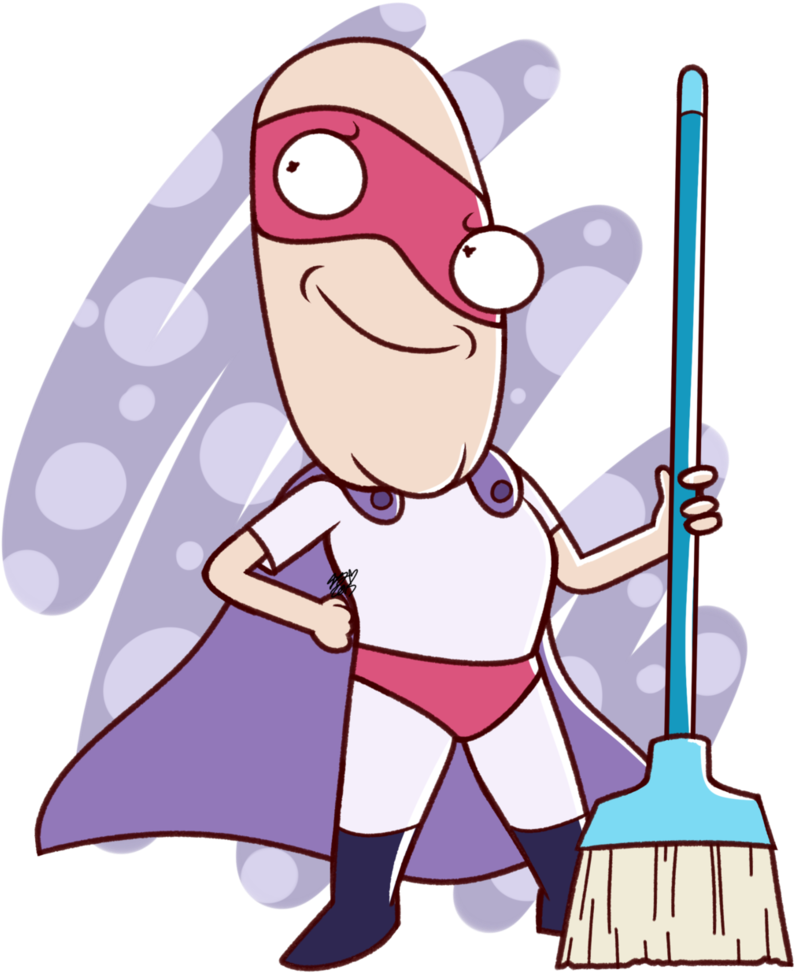 Cartoon Superhero With Broom.png PNG Image