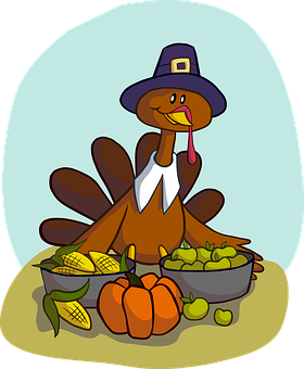 Cartoon Thanksgiving Turkeywith Harvest PNG Image