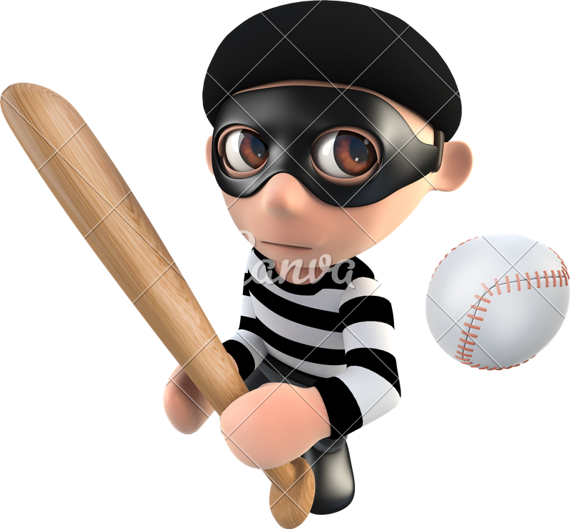 Cartoon Thief With Batand Ball PNG Image