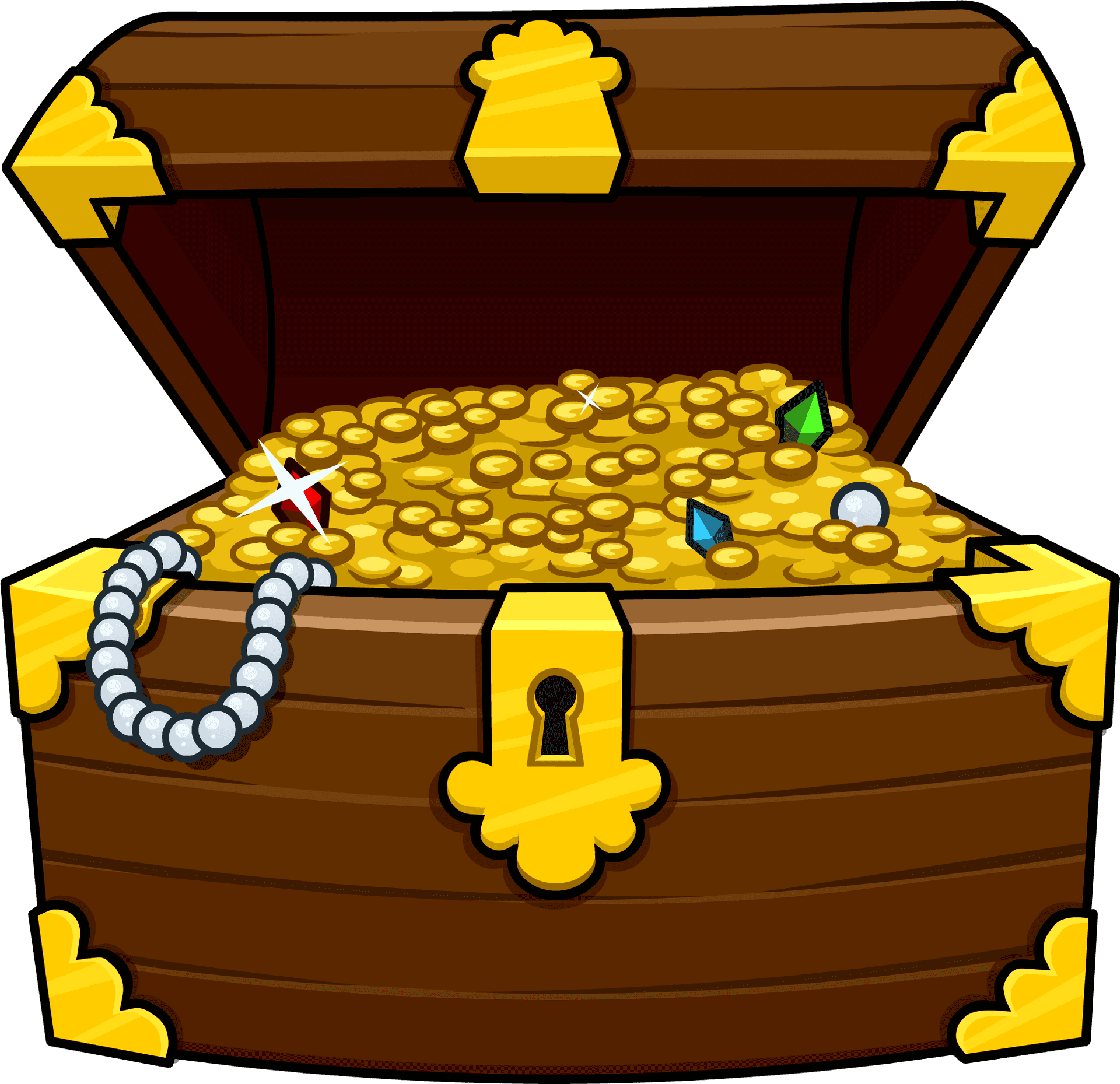 Cartoon Treasure Chest Fullof Gold Coinsand Jewels.png PNG Image