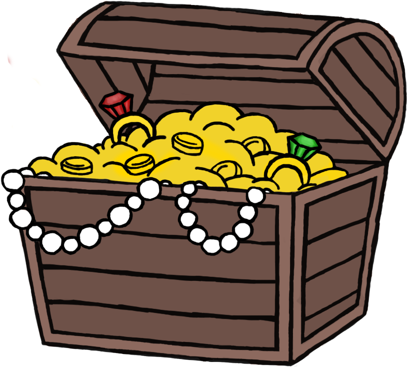 Cartoon Treasure Chest Fullof Goldand Jewels.png PNG Image