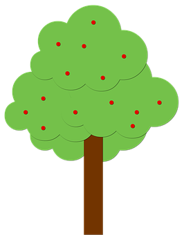 Cartoon Tree With Red Fruits PNG Image