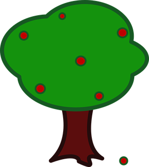 Cartoon Treewith Red Fruits PNG Image