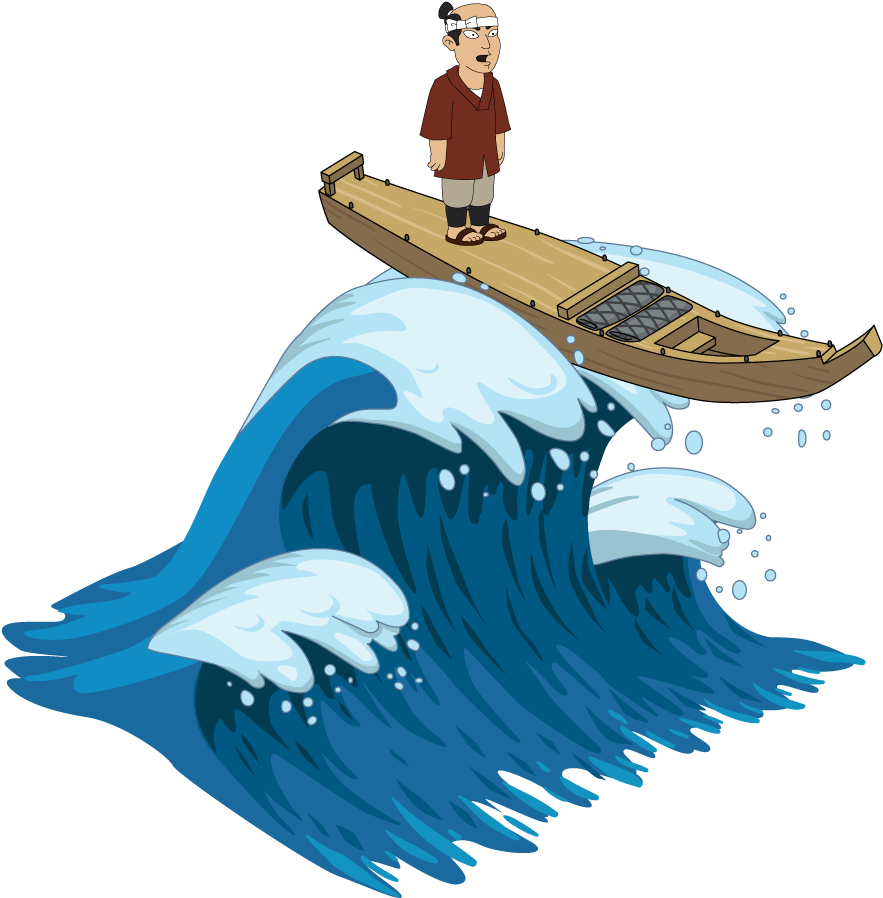 Cartoon Tsunami Surfer PNG Image