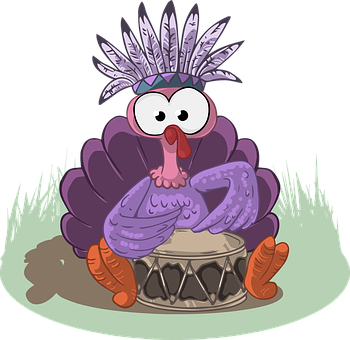 Cartoon Turkey Playing Drums PNG Image