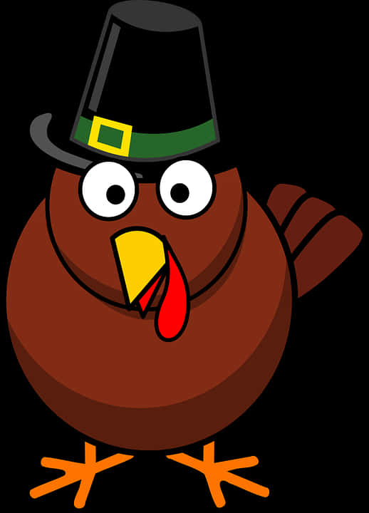 Cartoon Turkey Wearing Pilgrim Hat PNG Image