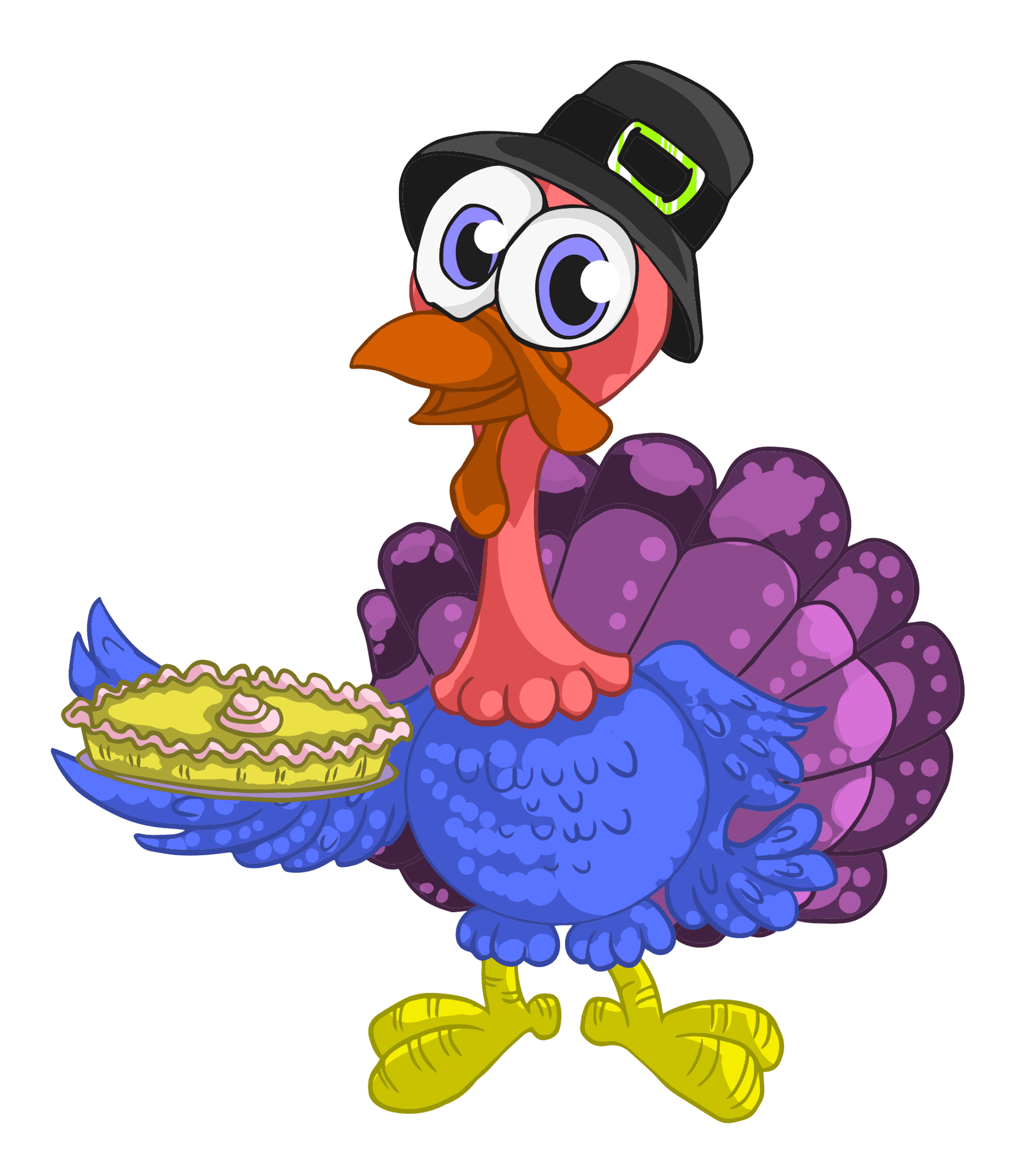 Cartoon Turkeywith Pieand Hat PNG Image