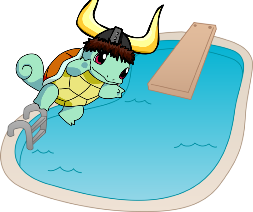 Cartoon Turtlein Viking Helmetat Poolside PNG Image