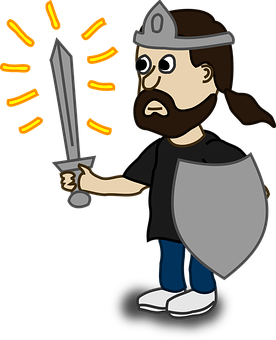 Cartoon Warriorwith Swordand Shield PNG Image