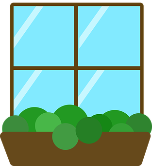 Cartoon Window With Plant Illustration PNG Image