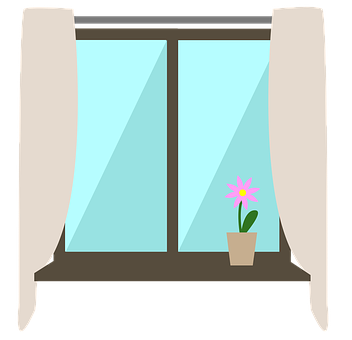 Cartoon Windowwith Flower Pot PNG Image