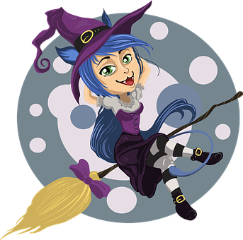 Cartoon Witch Flyingon Broomstick PNG Image