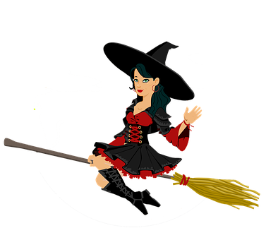 Cartoon Witchon Broomstick PNG Image