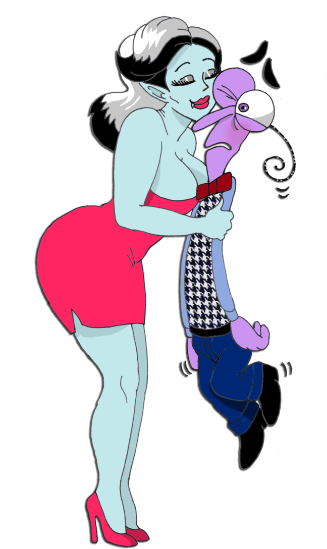 Cartoon Woman Kissing Frightened Man PNG Image