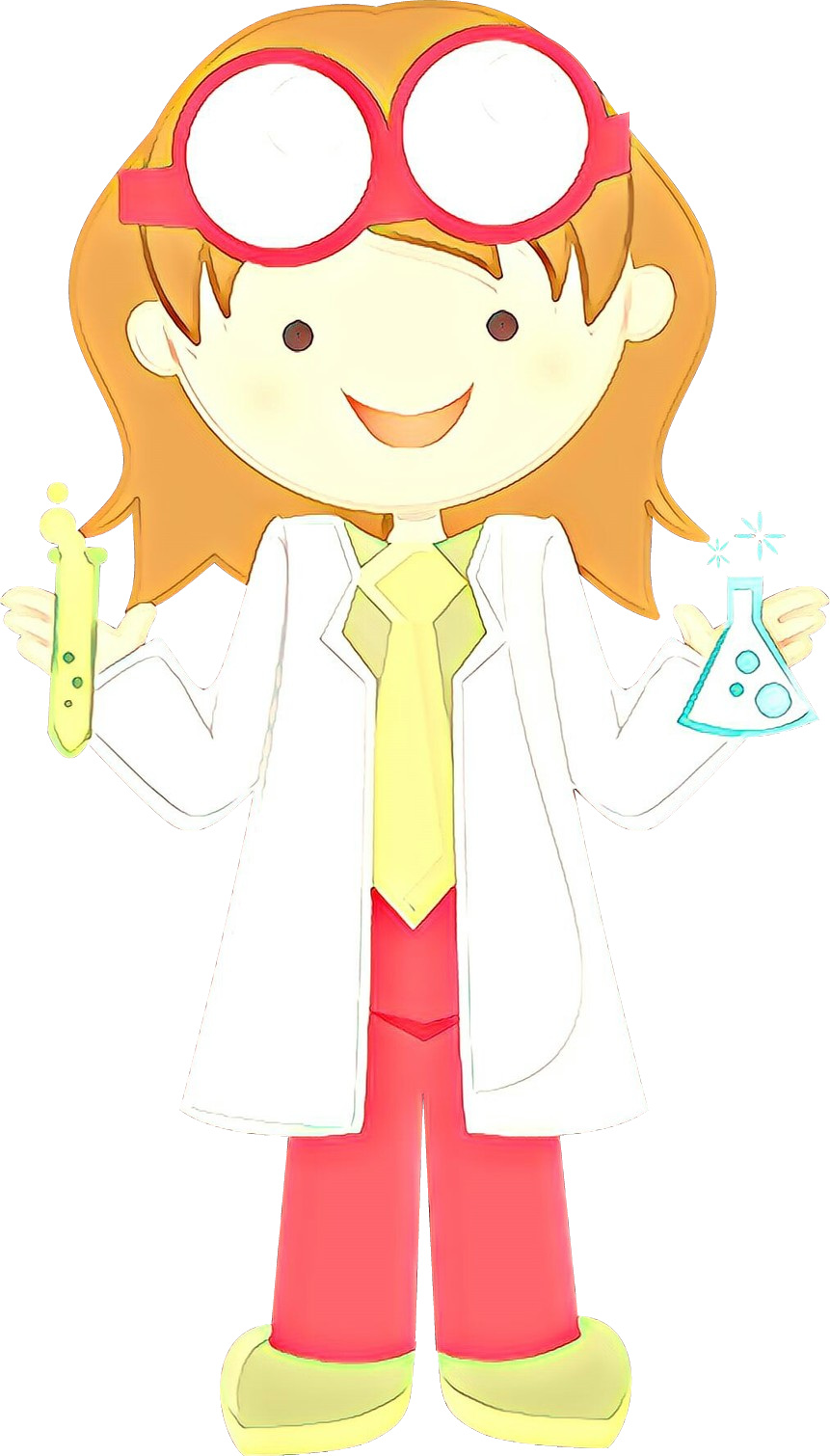 Cartoon Young Scientist Girl Holding Flasks PNG Image