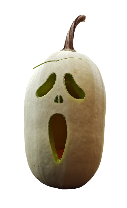 Carved White Pumpkin Ghost Face PNG Image