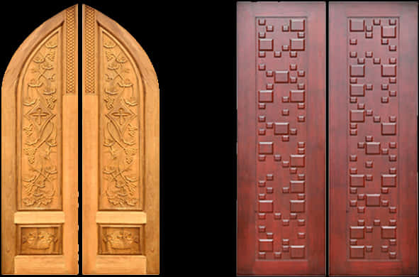 Carved Wooden Doors Comparison PNG Image