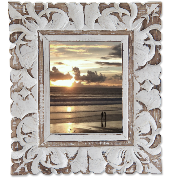 Carved Wooden Frame Sunset Beach View PNG Image