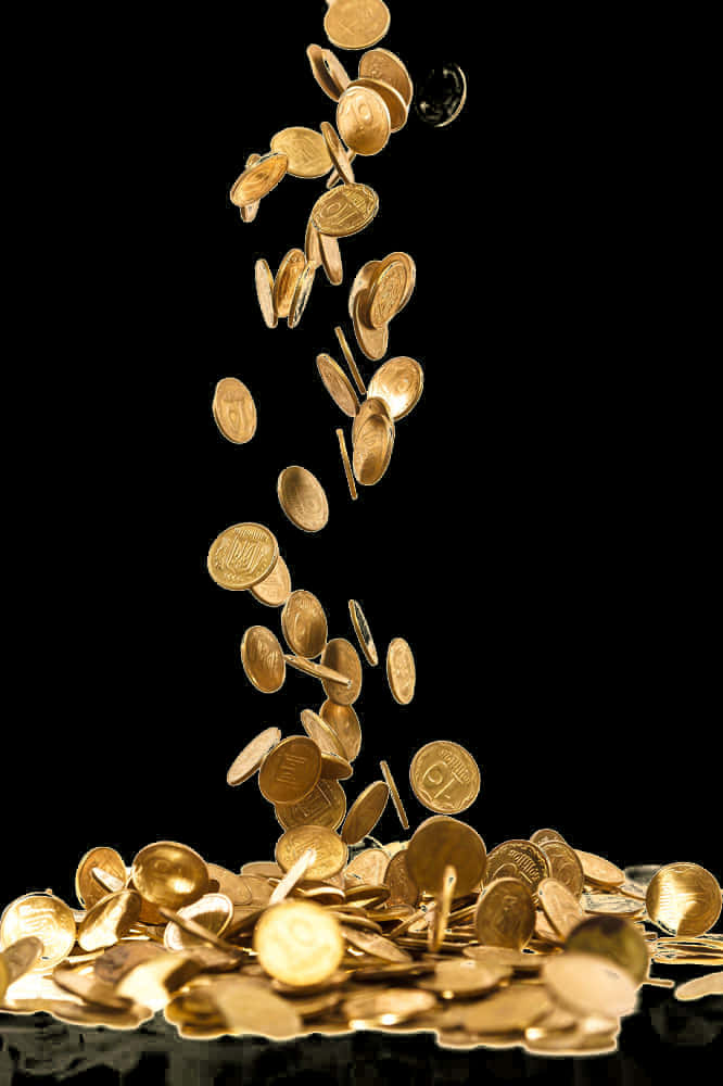 Cascading Gold Coins Black Background PNG Image