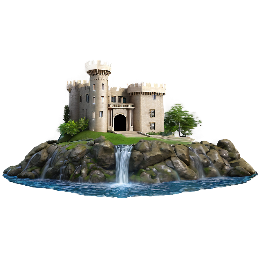 Castle With Waterfall Png Dgn36 PNG Image