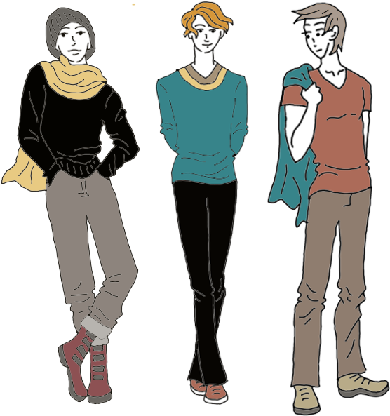 Casual Fashion Illustration Trio PNG Image