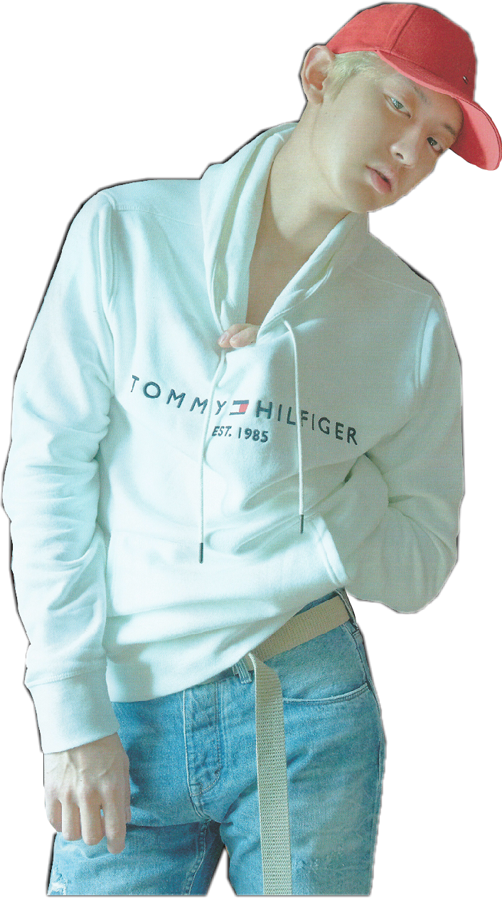 Casual Fashion Modelin Red Capand White Hoodie PNG Image