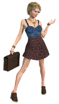 Casual Fashion3 D Model Womanwith Briefcase PNG Image