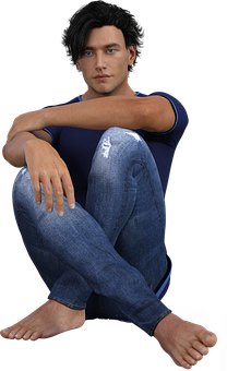 Casual Man Sitting Pose3 D Render PNG Image