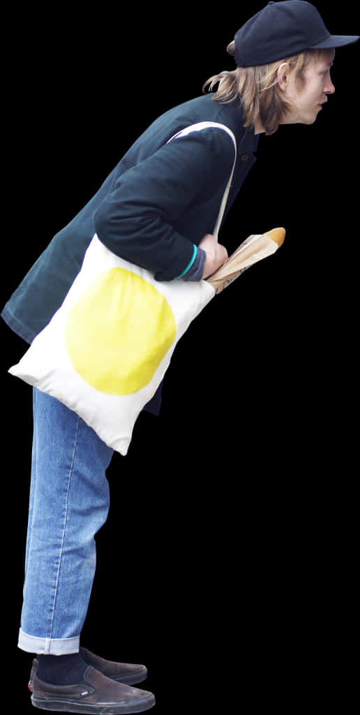 Casual Shopperwith Baguette PNG Image