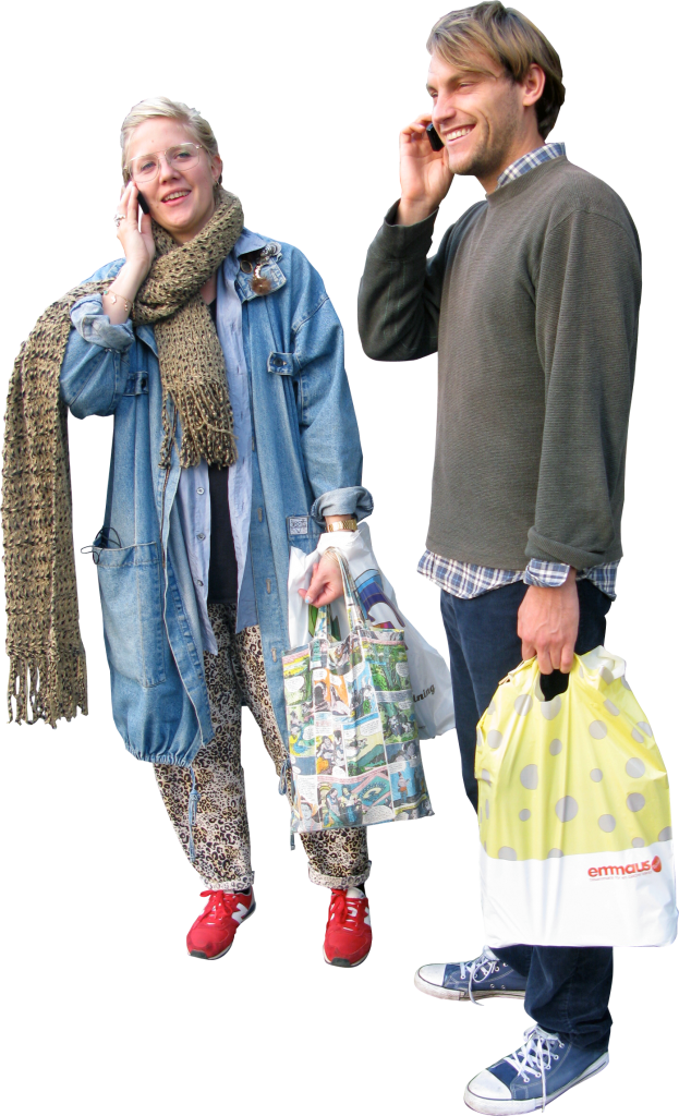 Casual Shopping Couple Talkingon Phones PNG Image