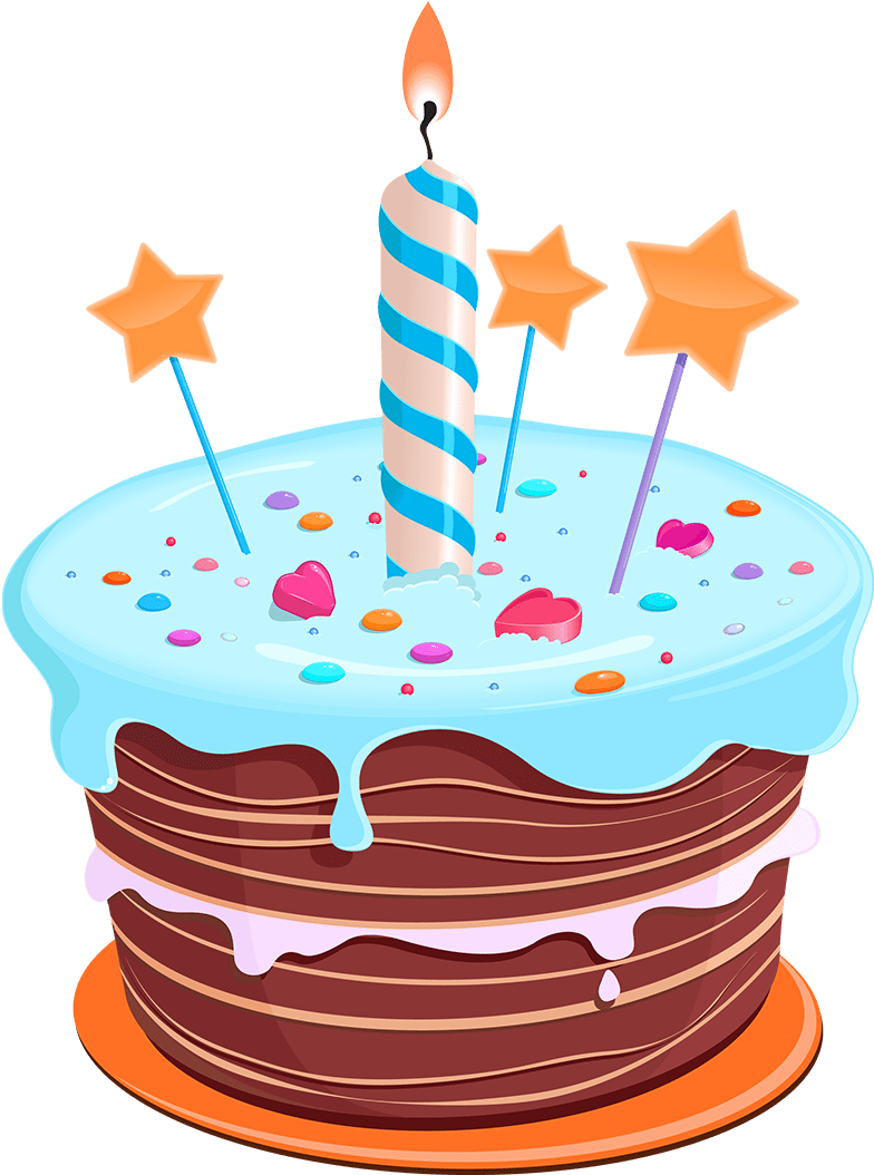 Celebratory Birthday Cakewith Candleand Stars.png PNG Image