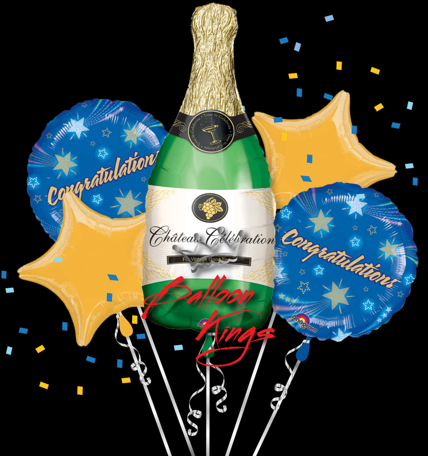 Celebratory Champagne Balloon Bouquet PNG Image