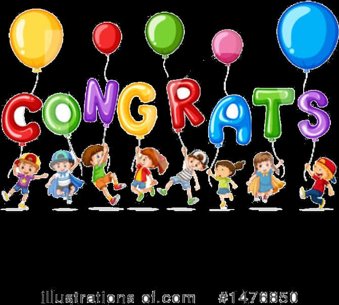 Celebratory Congrats Balloonsand Children PNG Image