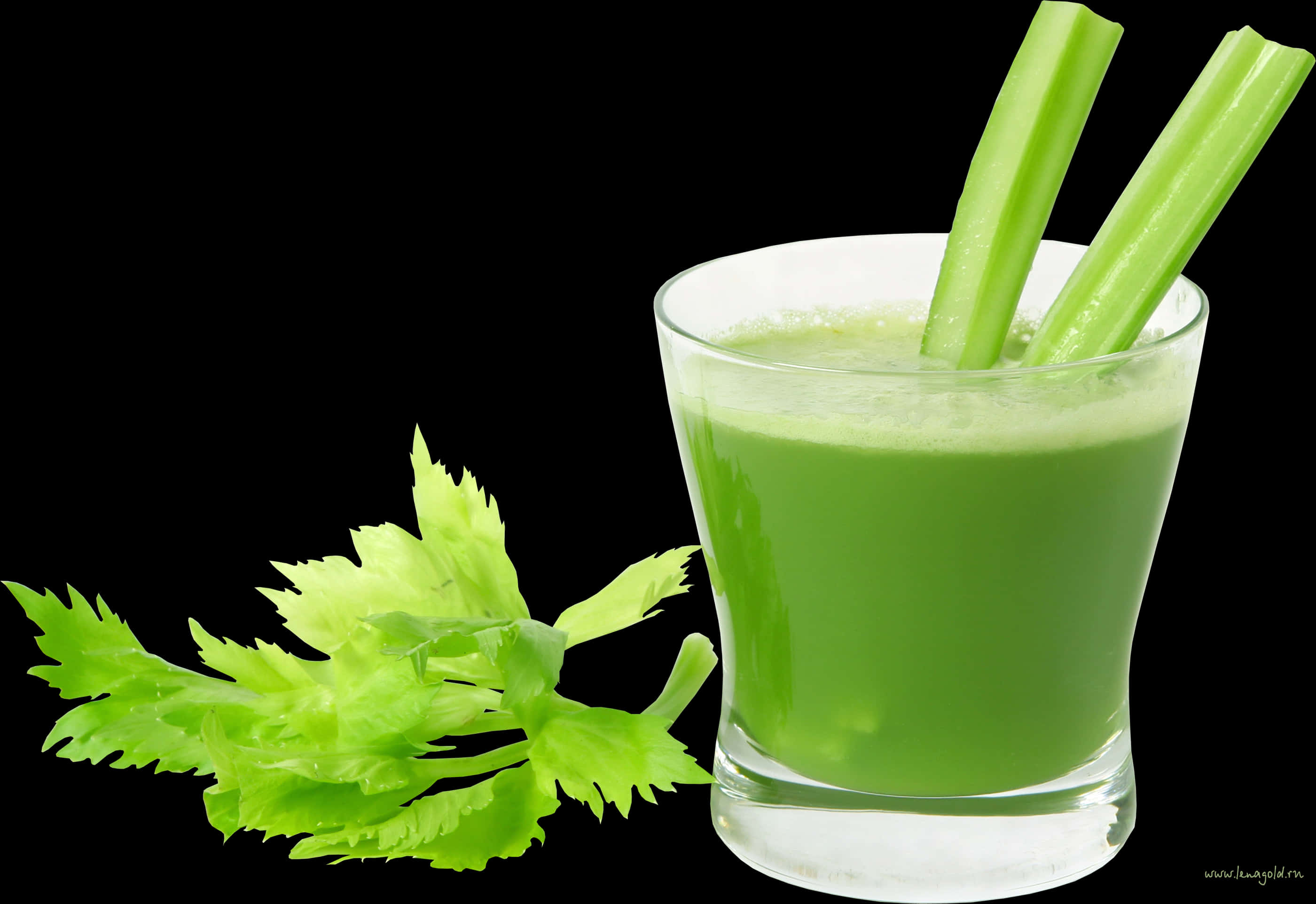 Celery Juice Glass Fresh Leaves PNG Image